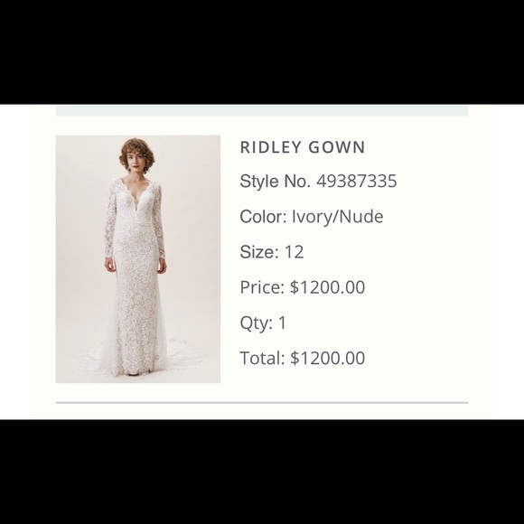 BHLDN lace wedding gown long sleeve button back - Picture 5 of 5